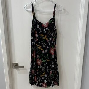 Old Navy Black Dress with Red and Green Floral Design
